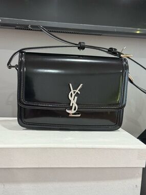 Authentic Saint Laurent Black Patent Leather Shoulder Bag